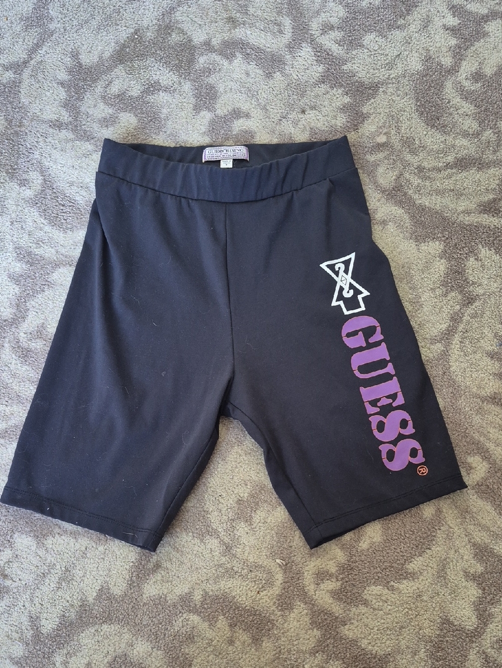 GUESS Black & Purple Logo Bike Shorts